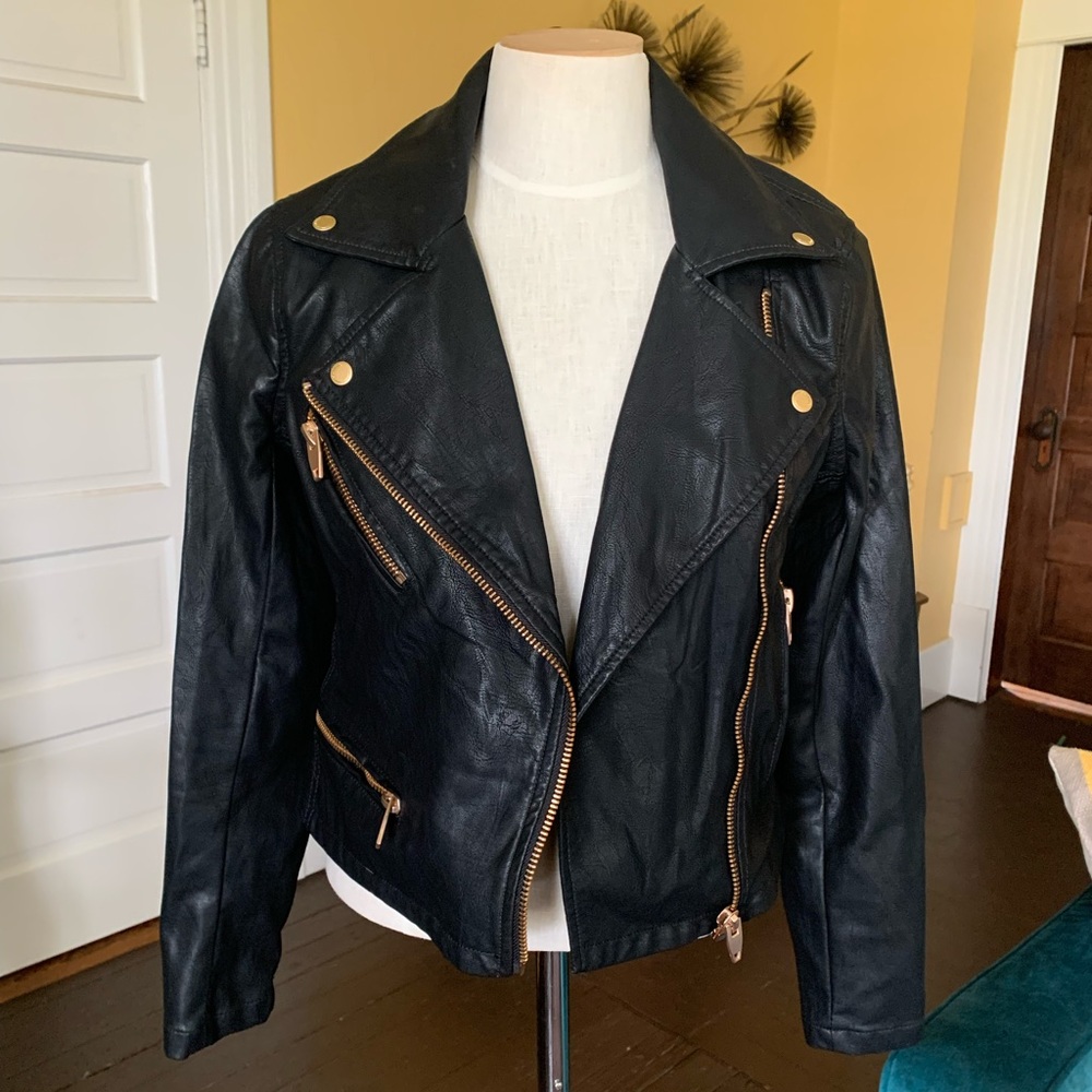 Blank NYC Faux Leather Jacket with Gold Detail